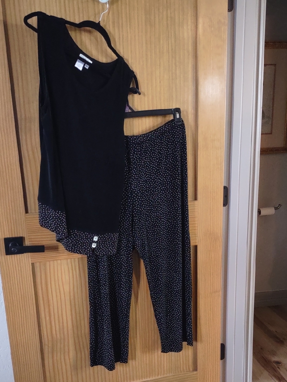 1XColdwater Creek Black Polka Dot Travel 2 Pc Set Wide-Leg Pants with Black Tank